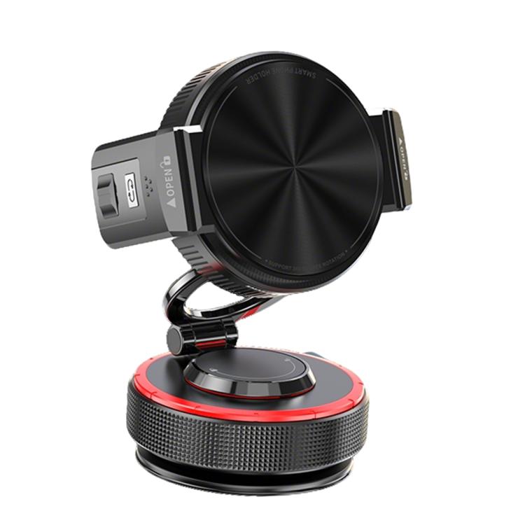 360° car phone holder with magnetic mount, black circular cradle and gray clamp arms