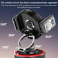 360° rotating phone holder with vacuum suction base and dual clamp arms, black and red