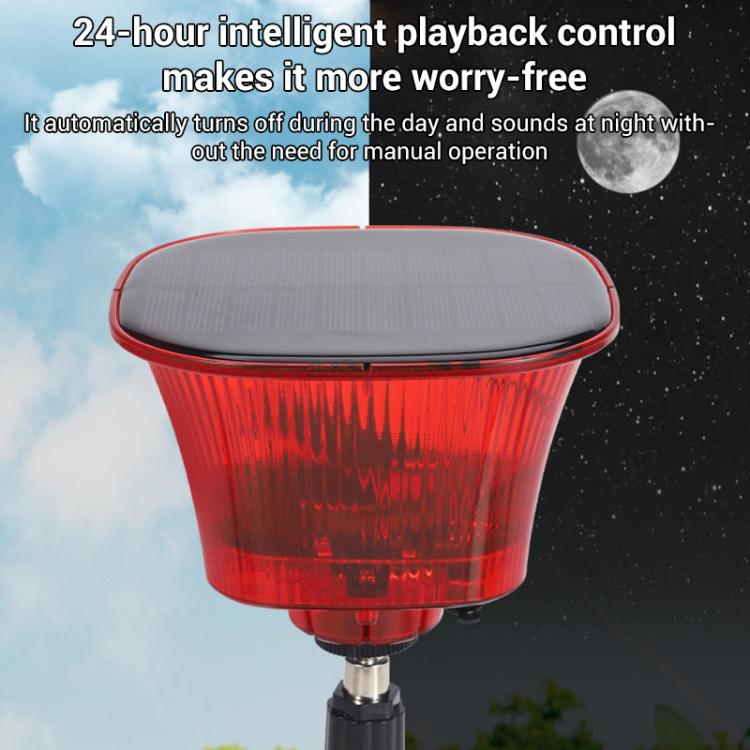 Red translucent solar repellent unit with flat solar panel and black stem base