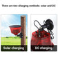 Solar and DC charging animal repellent with red translucent housing and black mount