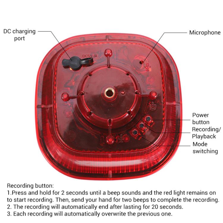 Clear red interior panel of solar animal repellent with buttons and microphone ports