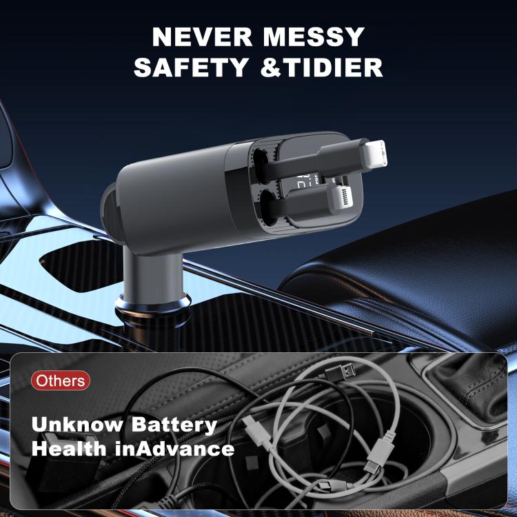 Onten car charger with retractable cables and tidy cable management design