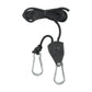 Black rope with metal carabiner clips and adjustable hook plate