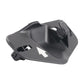 Black plastic hood support rod clip with latch tab and rectangular cutouts