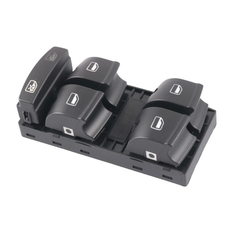 Power window control switch panel with four rocker buttons, dark gray plastic