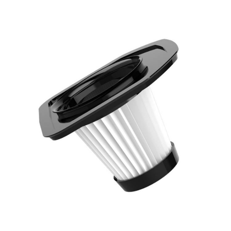 Cylindrical dust filter with dark top cap and pleated white filter element