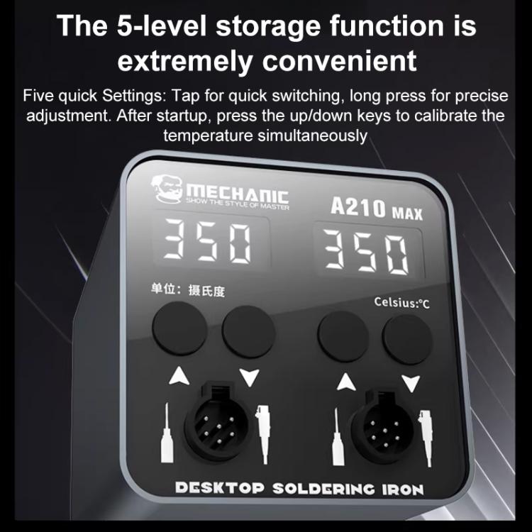 Soldering station control panel with dual temperature readouts in Celsius