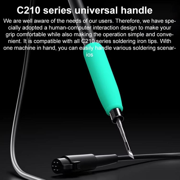 Soldering iron with green handle and metal tip