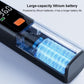 Black air inflator with transparent internal tube showing blue components
