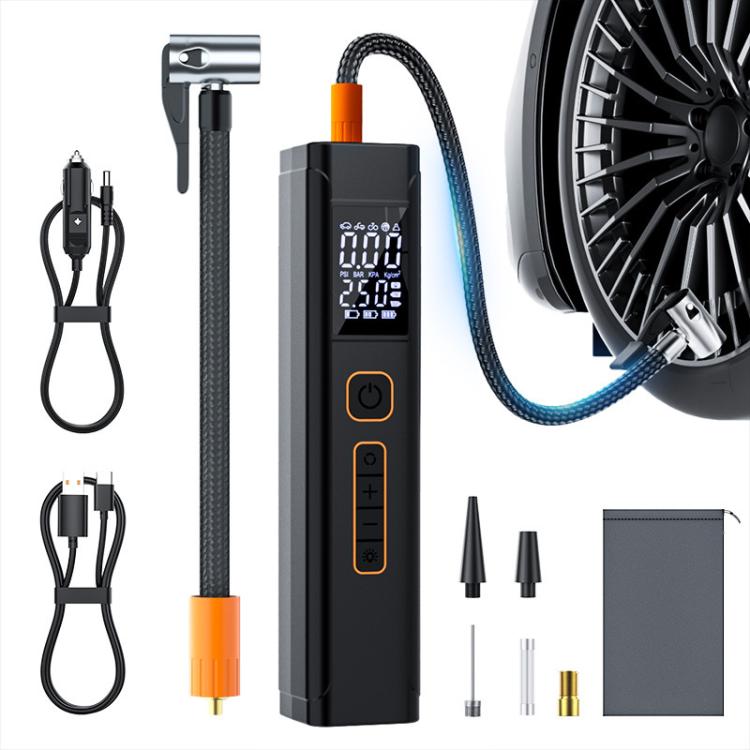 Electric air pump kit with dual-screen unit, hose, and multiple nozzle adapters