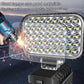 Rectangular LED work light with clear front lens, multi-row LEDs, and black bracket