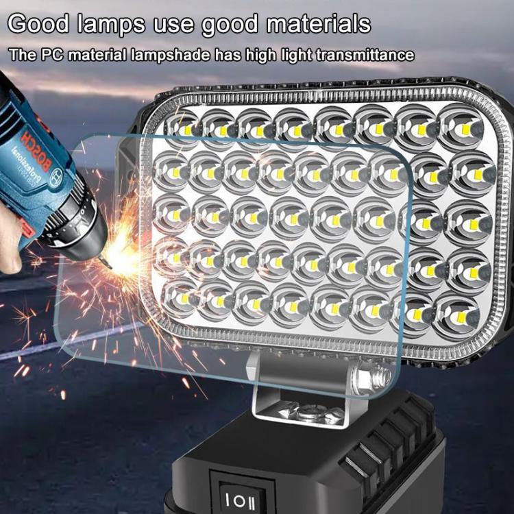Rectangular LED work light with clear front lens, multi-row LEDs, and black bracket