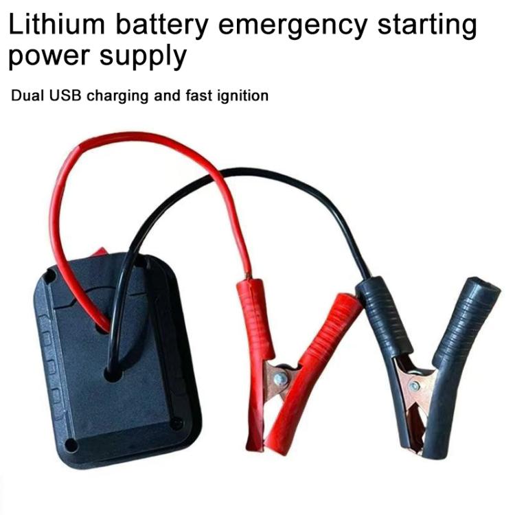 Lithium battery emergency starter power supply with dual USB leads and battery clamps