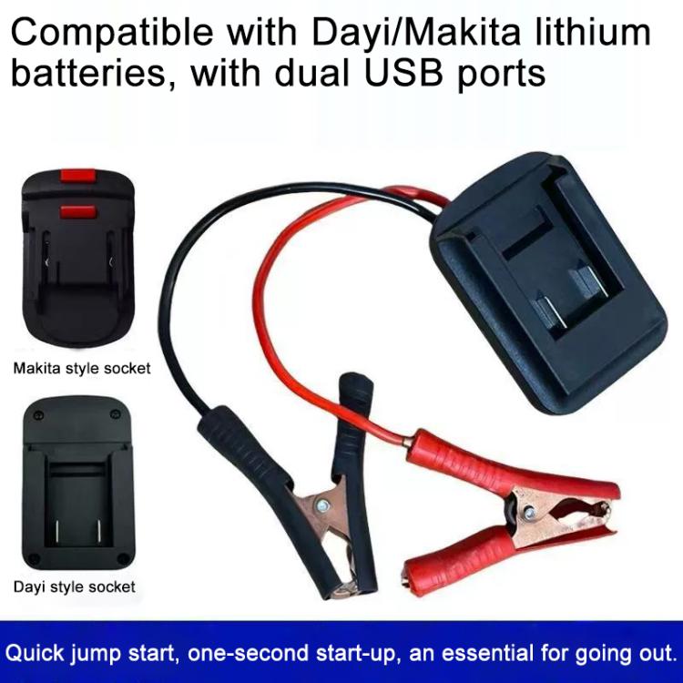 Lithium battery emergency starter power supply with two battery sockets and jumper cables