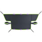 Black car windshield half cover with green trim and hook straps