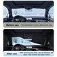 Black car windshield half cover shown before and after snow removal