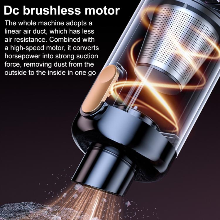 Compact handheld vacuum cleaner showing transparent dust chamber and brushless motor