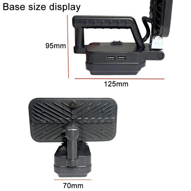Portable square LED work light with black base and dual USB ports
