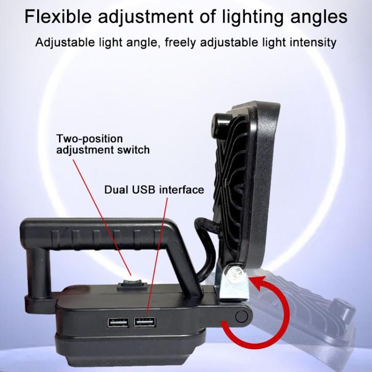 Adjustable-angle square LED work light with dual USB interface