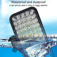 Square LED work light with splash-protected front lens and black frame