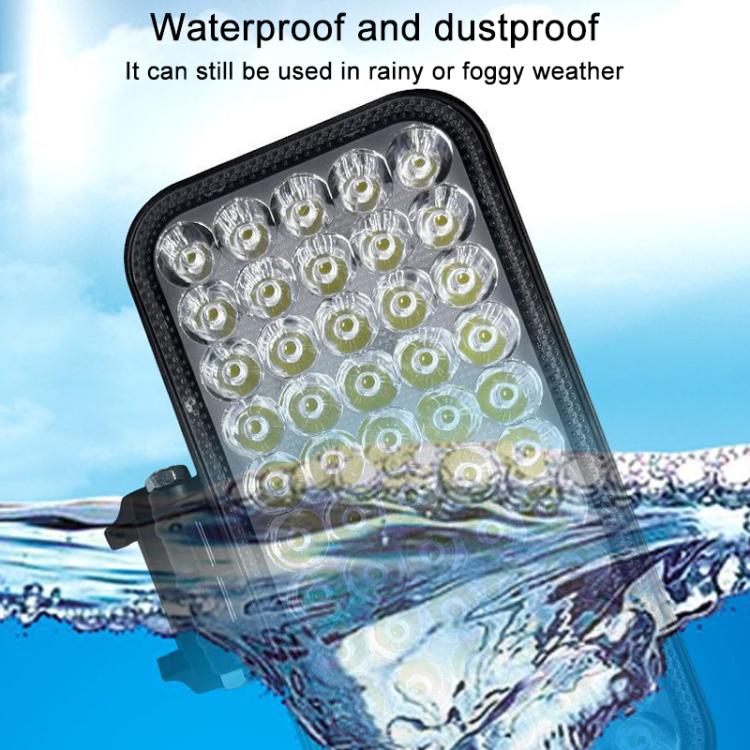 Square LED work light with splash-protected front lens and black frame