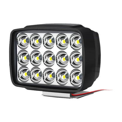 Black LED spotlight with multiple circular LED modules and front lens grid.
