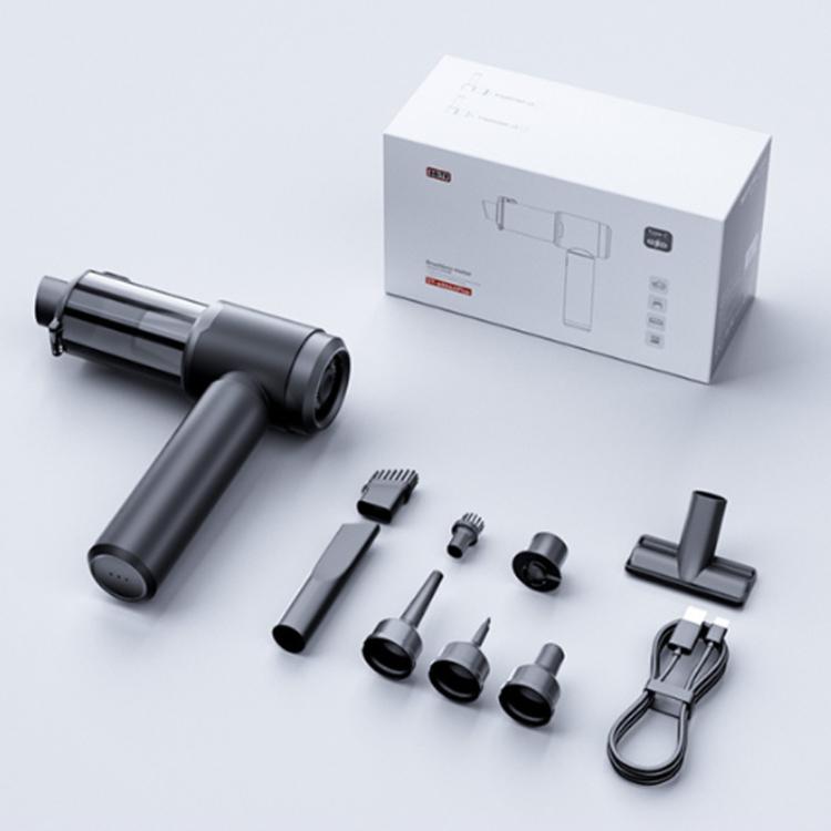 Handheld car vacuum cleaner kit in black with retail box and included attachments