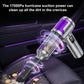 Handheld vacuum cleaner with spinning suction nozzle, purple trim and transparent dustbin