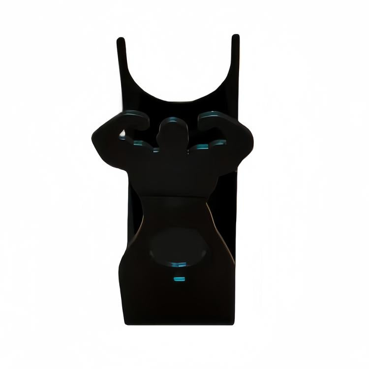 Black acrylic desktop wine rack with woman silhouette bottle slots and base stand