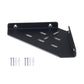 Black triangular wall-mounted acrylic shelf with perforated slots and included screws