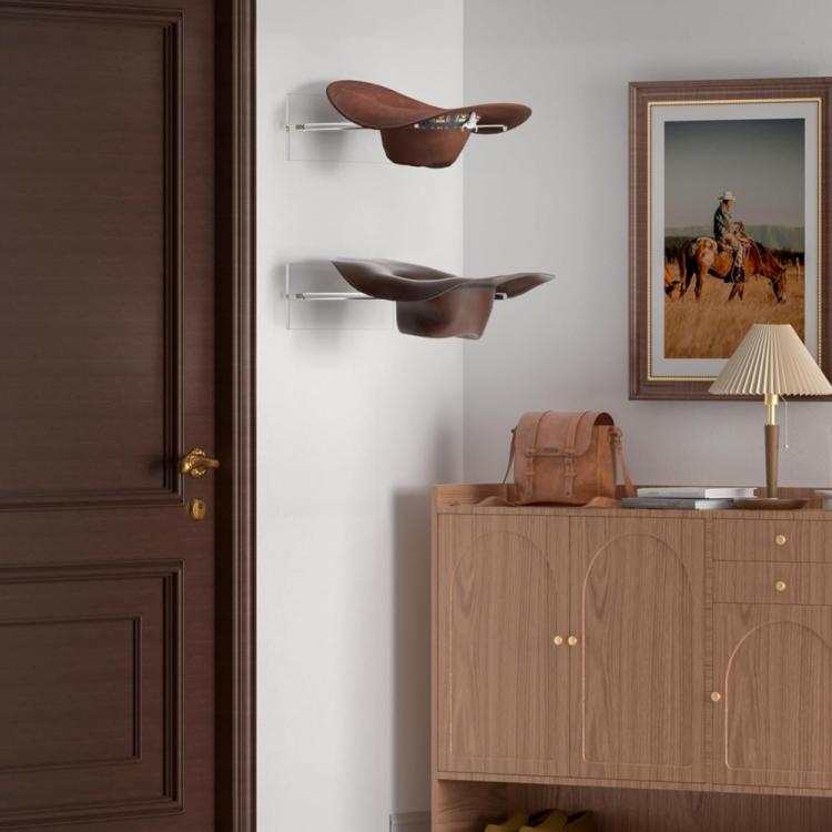 Wall-Mounted Clear Acrylic Cowboy Hat Storage Rack Sun Hat Display Stand, Single Pack, 2pcs/Pack