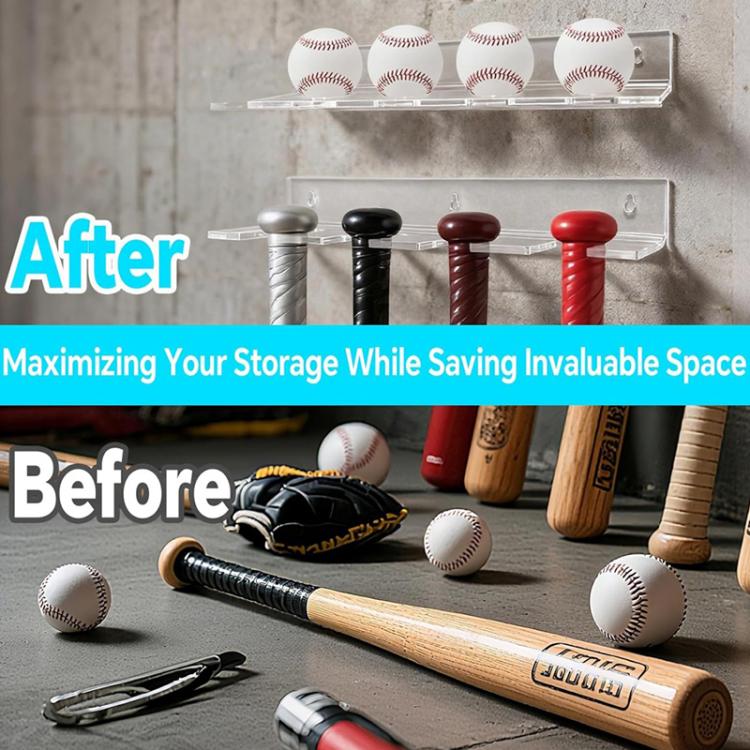 2pcs/Set Wall-Mounted Clear Acrylic Baseball Bat and Baseball Storage Rack Display Stand