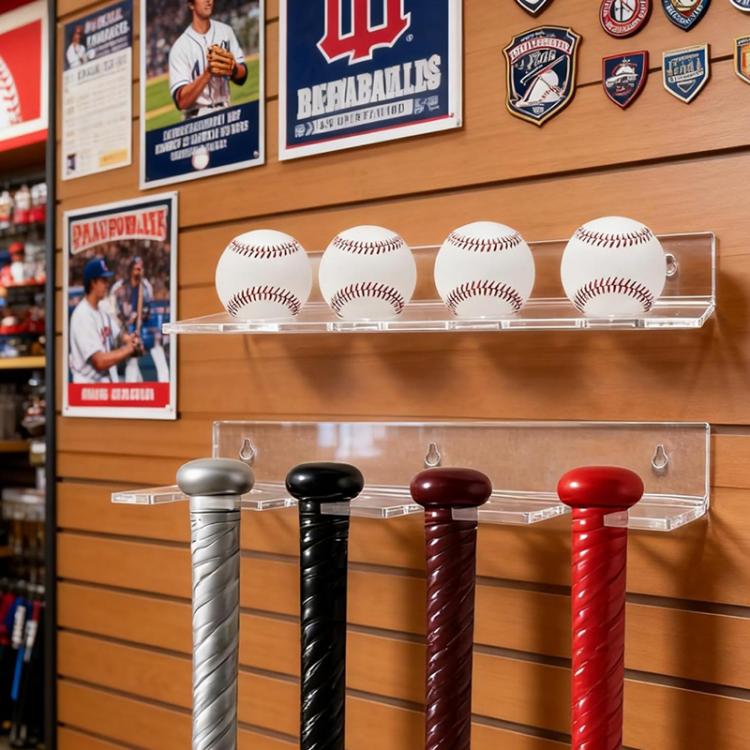 2pcs/Set Wall-Mounted Clear Acrylic Baseball Bat and Baseball Storage Rack Display Stand