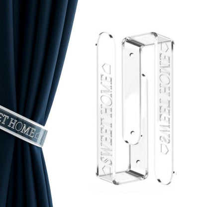 Clear acrylic curtain tieback holder clips, two-piece set with mounting holes