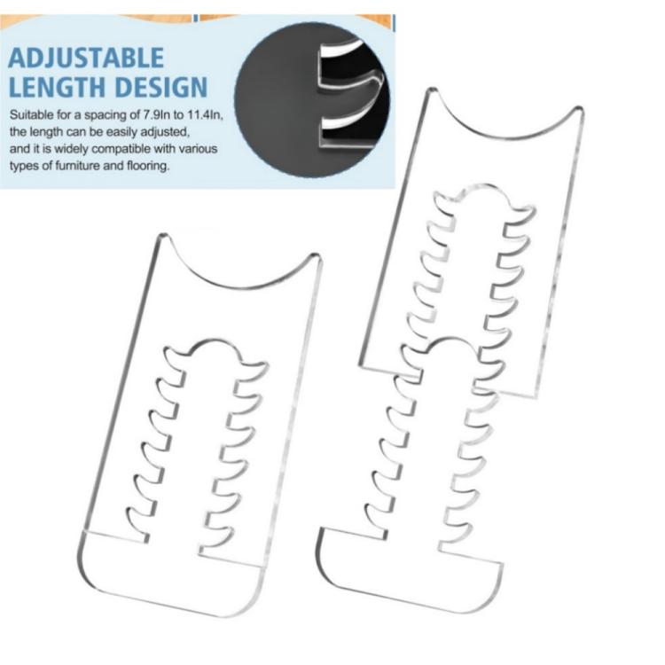 Set of adjustable clear acrylic furniture wall spacers, tall U-shape with tooth grips