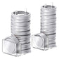 Transparent acrylic lid storage rack holding stacked mason jar lids with two posts