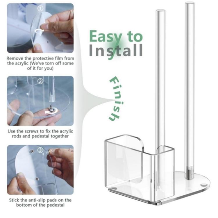 Transparent acrylic mason jar lid rack with two posts and base, shown ready to install