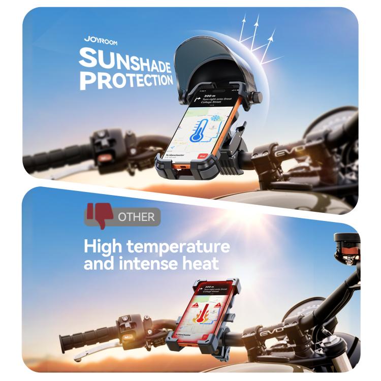 Bike phone holder with sunshade, clear window cradle and side mounting dial