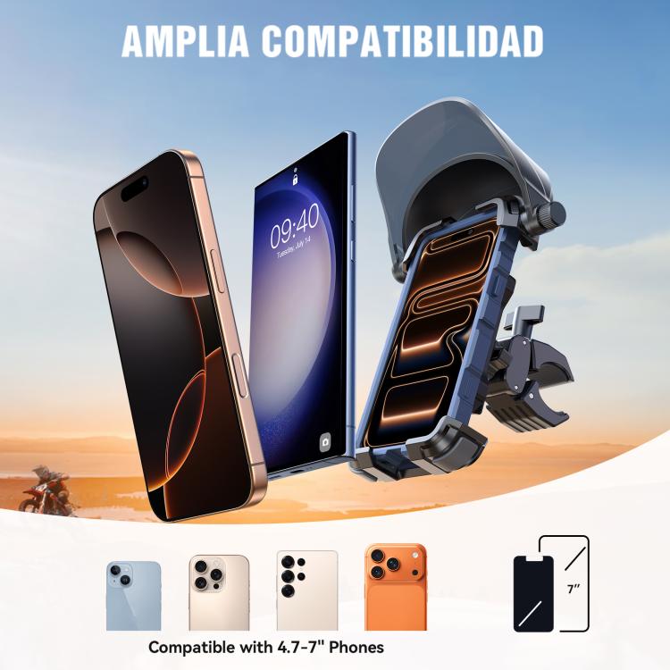 Bike phone holder with sunshade, mounts smartphones around 4.7–7 inches