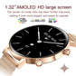 QS03 smartwatch with gold-tone case, mesh strap and black analog-style AMOLED display