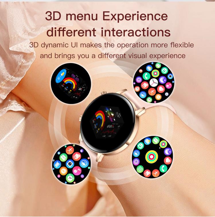 QS03 smartwatch displaying colorful app icons and menu screens
