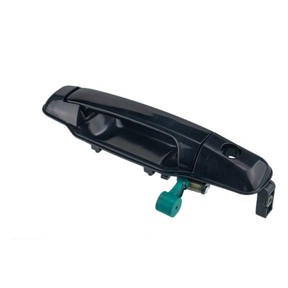 Black right front exterior door handle with mounting stud and green retainer