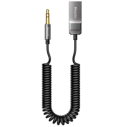 Yesido YAU82 3.5mm AUX Bluetooth audio adapter with coiled spring cable, gold and black plugs