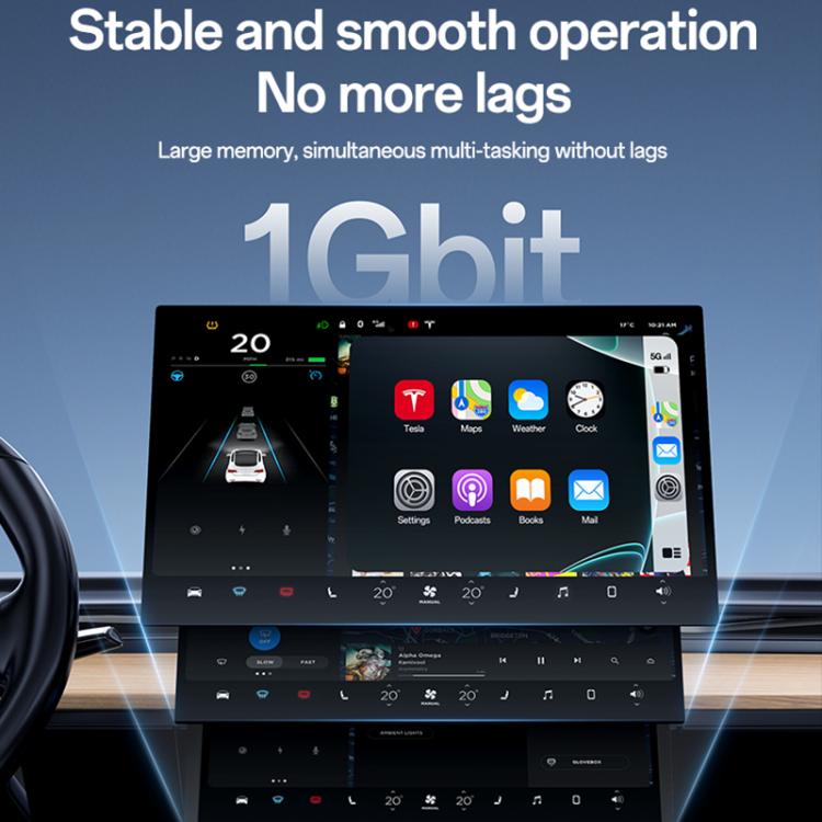 Car infotainment display showing a grid of apps from the CarPlay converter