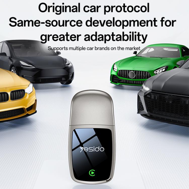 Car protocol CarPlay converter dongle with silver casing and black front display