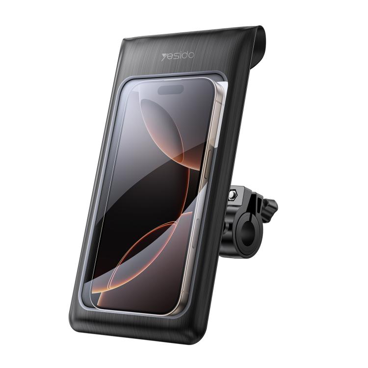 Black double-layer waterproof phone holder bag with clear touch window for cycling bikes