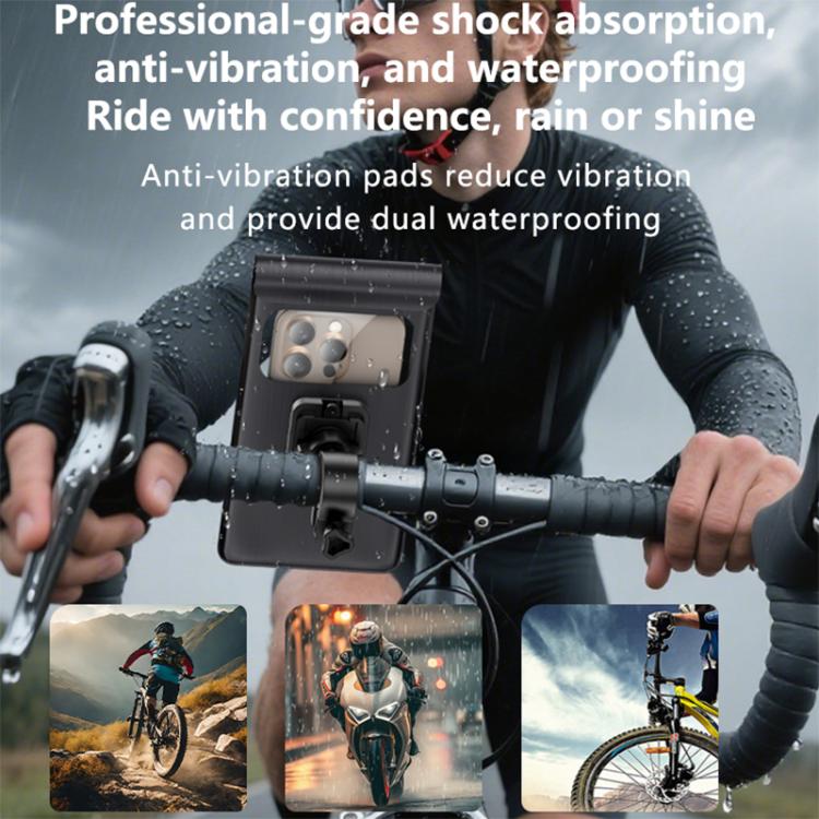 Waterproof cycling phone holder bag with shock-absorbing mount and clear window