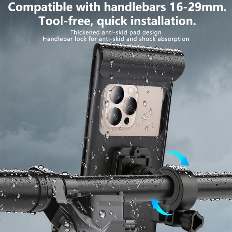 Waterproof phone bag for 16–29mm handlebars with tool-free quick mount