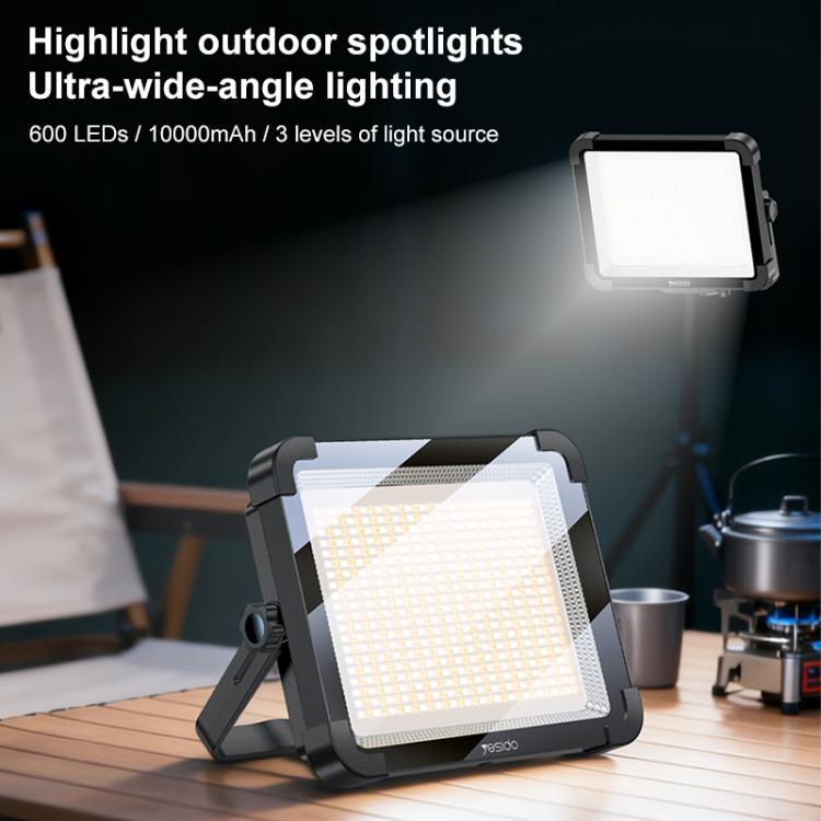 Outdoor portable LED floodlight with foldable stand and large square light panel, black