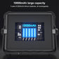 Outdoor floodlight emergency light with rear battery indicator labeled 10000mAh